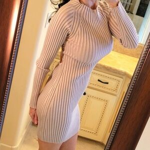 Lush Ribbed Long Sleeve Sweater Dress with Cut Out Back Body Con